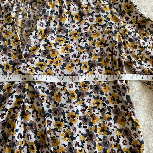Loft V Neck Floral Long Sleeve Blouse Fall Work Top Yellow White Purple Madewell - Picture 8 of 8